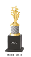 Trophée en métal avec design étoile, base plaquée métal, gravure, récompense sportive, modèle 760 A B C avec base en bois noir