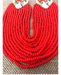 Vintage Beautyfull Jewelry Red Flowers on White Background <b>Bead</b> Necklace,Boho <b>Bead</b> Necklace, Flowers Necklace,for gifted,Party - Product Image 5