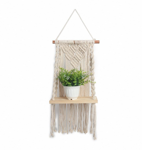 Bohemian <b>Rectangle</b> Macrame <b>Plant</b> Hanger Wall Shelf Natural Cotton Rope Wooden Hanging Planter Stand Living Room Home Decor - Product Image 1