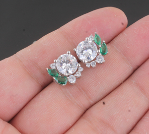 CZ Green Gemstone <b>Stud</b> Earrings Silver Plated Round Cut <b>Emerald</b> Green Chalcedony Ear <b>Studs</b> Wholesale Fashion Jewelry For Woman - Product Image 2