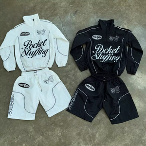 Two Piece Cotton Men's Track <b>Suit</b> Custom Jogging Set Summer Breathable <b>Button</b>-Up Street Style Custom Color & Logo High-quality - Product Image 1
