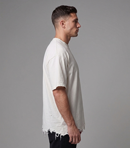 230g 100% Cotton Distressed T Shirts Men Short Sleeve Oversize Distress Tee Shirt Men's <b>White</b> Distressed Loose <b>TShirt</b> Mens - Product Image 3