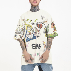 Camiseta Negra de Manga Corta para Hombre, Estilo Punk, Cuello Redondo, Corte Regular, 100% Algodón Lavado, Transpirable, Ecológica, Ropa Urbana - Product Image 1