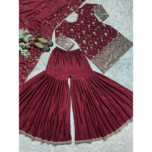 Conjunto de Fiesta para Mujer de Diseñador, Top, Sharara, Plazzo, Dupatta - Product Image 6