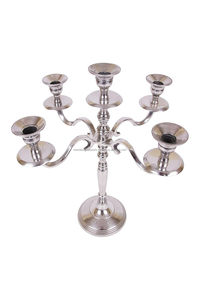 เชิงเทียนเงิน 5 แขน รุ่นพรีเมียม – ฐานวางแบบกาล่าเคลือบเงา - Product Image 2