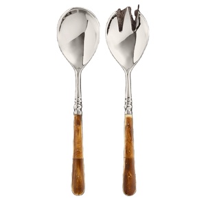 Affordable Price Metal Salad Server <b>Serving</b> <b>Spoon</b> & Fork Set With Bone Handle for Kitchenware Tabletop Salad Server Sets - Product Image 1