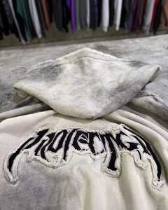 Sudaderas con capucha de forro polar de invierno personalizadas OEM, con doble cremallera, extragrandes, estilo vintage, desgastadas, con efecto descolorido por el sol, bordado de parches y lavado ácido - Product Image 6