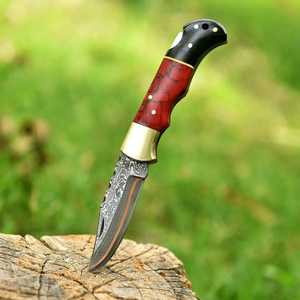 Cuchillo Plegable de Acero Damasco y Cobre Premium para Camping y Uso General, Mango de Resina, Hoja de Punta Caída Personalizable OEM, Garantía de 3 Años - Product Image 2