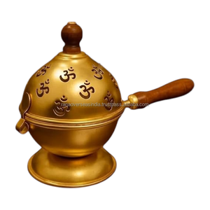 Handcrafted Brass Om Incense Burner with Wooden Handle Eco-Friendly & Durable for <b>Summer</b>/Fall Home Meditation Pooja <b>Decor</b> - Product Image 3