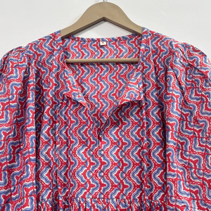 Mini-robe formelle vintage en coton 100% naturel, imprimée à la main, faite à la main, écologique, col en V, manches 3/4, ourlet à volants en dentelle, lavable - Product Image 3