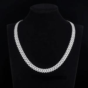 Cadena de eslabones cubanos Miami de 14 mm con moissanita de corte redondo y circonitas, joyería hip hop de plata 925, ideal para rapero, fiesta y amigos. - Product Image 3