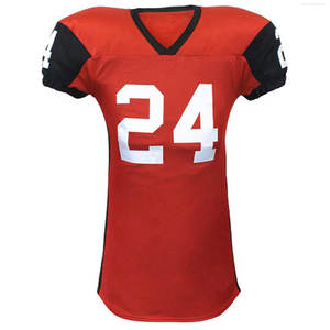 Jersey Rojo de Fútbol Americano para Hombre, Pantalones Negros, Cuello en V, Manga Corta, Poliéster que Absorbe la Humedad, Uniforme Personalizado con Nombre de Equipo - Product Image 5