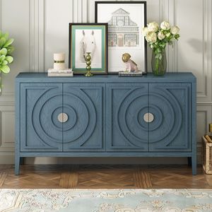 Credenza in Stile Retrò con Design a Scanalatura Circolare e Maniglia Rotonda in Metallo per Ingresso, Sala da Pranzo e Soggiorno - Product Image 2