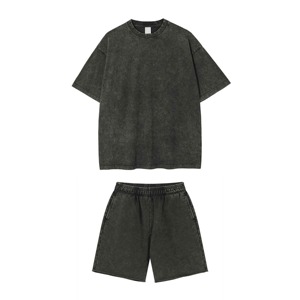 Ensemble t-shirt et short délavé à l'acide pour homme, streetwear, impression personnalisée, collection été - Product Image 6