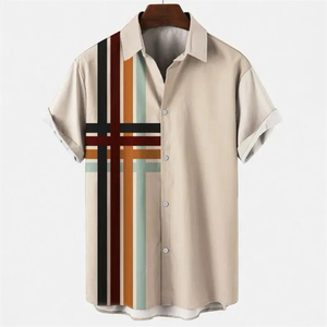 เสื้อเชิ้ตผู้ชายผ้าโพลี/คอตตอนพิมพ์ลาย ปกคอพับ ระบายอากาศได้ดี เป็นมิตรกับสิ่งแวดล้อม น้ำหนักเบา สวมใส่สบาย เหมาะสำหรับวันหยุดพักผ่อน ชายหาด ปาร์ตี้ ฤดูร้อน - Product Image 4