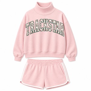 Ensemble sweat-shirt et short à col montant avec logo Trackstar pour femme, style streetwear décontracté, modèle TS-SET-072 - Product Image 1