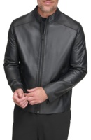 Blouson de motard en cuir élégant et audacieux pour homme, disponible en rouge, noir et marron, style urbain, avec poignets ajustables et fermeture éclair.