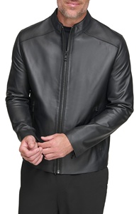 Blouson de motard en cuir élégant et audacieux pour homme, disponible en rouge, noir et marron, style urbain, avec poignets ajustables et fermeture éclair. - Product Image 2