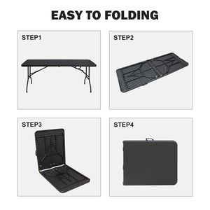 Portable <b>6ft</b> Black <b>Folding</b> <b>Table</b> High Load Bearing Plastic <b>Table</b> for Camping Picnics Parties - Product Image 4