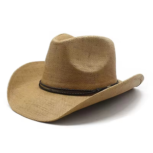 Trendy Spring <b>Summer</b> Jazzy Beach <b>Straw</b> <b>Hats</b> Leather Rope Decoration Men Western Cowboy <b>Hat</b> - Product Image 1