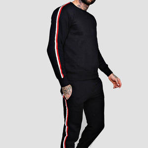 Conjunto Deportivo Unisex Negro para Correr, Sudadera de Manga Larga con Cuello Redondo y Pantalones de Poliéster de Color Sólido, Corte Regular, Ropa de Otoño - Product Image 4