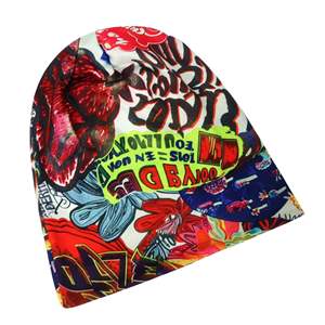 Gorros de punto ajustables sublimados con logo personalizado, MOQ bajo, tejido acrílico/algodón jacquard de alta calidad, con puntos acanalados y lazos de frutas. - Product Image 1