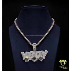 <b>Custom</b> YBOY <b>Name</b> Pendant Hand Set VVS Lab Grown 925 Sterling Silver Gold Plated Hip Hop GIA Certified Gift <b>Necklace</b> Men - Product Image 3
