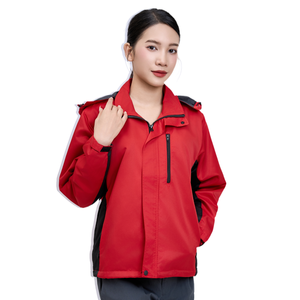 Veste thermique unisexe FMF Vietnam en polyester tissé coupe-vent, imperméable et respirante avec fermeture éclair, col montant, coque rigide, rouge-noir uni - Product Image 1