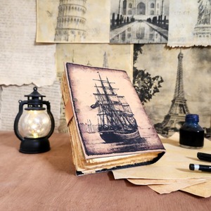 Large Sailing Ship Leather Hardcover Diary <b>Notebook</b> Sketchbook 120 Sheets <b>Spiral</b> Binding <b>A5</b> Pencil Gift - Product Image 5