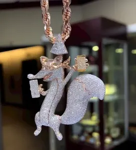 Colgante de Ardilla de Dibujos Animados con Moissanita, Amuleto de Animal Estilo Hip Hop, Plata de Ley 925, Joyería de Lujo, Diamante Tishya, para Mujer - Product Image 2