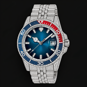Reloj de Buceo Blue Diamond, Reloj de Pulsera de Lujo con Brazalete Plateado, Reloj de Diseño Premium, Accesorio de Moda con Cristales - Product Image 1