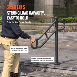 Rampe d'escalier extérieure à poteau unique pour 1 à 3 marches, en acier au carbone courbé, 40,5 po de long x 35,4 po de haut, fixation au sol - Product Image 3