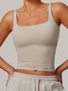 เสื้อกีฬาผู้หญิงแบบใหม่มาถึงแล้ว เสื้อกล้ามออกกำลังกาย โยคะ ระบายอากาศได้ดี กระชับ สวมใส่สบาย ทรงครอป พร้อมแผ่นรองหน้าอก ผ้ายืดสแปนเด็กซ์/ไนลอน - Product Image 6