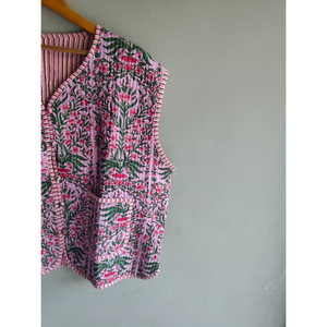 Chaleco bomber acolchado floral de algodón, reversible, transpirable, de manga corta para mujer, regalo para ella - Product Image 3