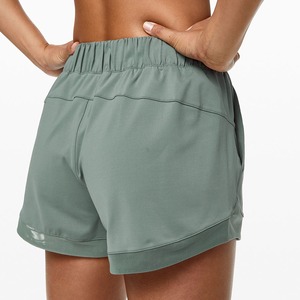 OEM Women Fitness Shorts Double Layered Running Shorts with Compression Inner Shorts <b>Drawstring</b> Laser Cut Ventilation - Product Image 2
