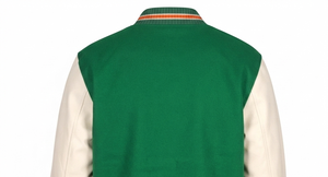 Men's Green Varsity Jacket With Cream Sleeves And Orange Trim Regular Fit Casual Wear Autumn Season - Product Image 4