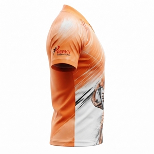 Maillot de rugby sublimé pour homme de haute qualité, manches courtes, ajusté, anti-humidité, impression photo, orange et blanc, OEM - Product Image 6