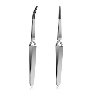 UBI Juego de 2 Pinzas de Bloqueo Cruzado Inverso de Acero Inoxidable con Puntas de Goma PVC, Curvas y Rectas Dentadas, Duraderas para Pestañas - Product Image 1