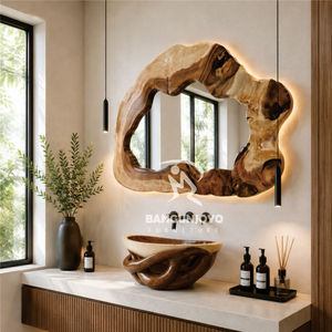 Un espejo hecho de madera de suar combinado con un lavabo embellece el rincón de tu hogar. - Product Image 3