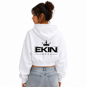 Women Cropped <b>Zip</b> <b>Up</b> <b>Hoodie</b> Custom Oversized Streetwear <b>Crop</b> <b>Hoodie</b> - Product Image 2