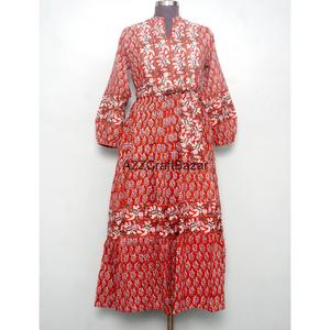 Vestido Maxi de Manga Corta con Cuello en V, 100% Algodón Hecho a Mano, Estampado Floral, Estilo Y2K, Casual, Ecológico, Transpirable, para Uso Diario - Product Image 3