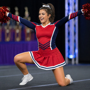 Custom Cheerleader Uniform Set Women Poly Spandex Competition Cheer Outfit Long Sleeve Top Pleated <b>Skirt</b> Team Performance Sports - Product Image 4