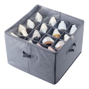 Vevor ชั้นวางรองเท้าปรับระดับได้16ช่อง, ชั้นวางรองเท้าที่แข็งแรง L17ที่วางรองเท้าที่ชัดเจน "x W17" x H12.4 "สีเทา - Product Image 1