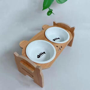 Comederos Elevados de Cerámica para Perros y Gatos con Base de Madera, Elegante Estación de Alimentación para Mascotas - Product Image 1