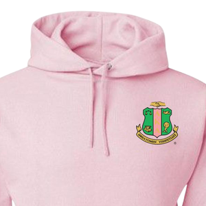   เสื้อฮู้ดมีปักตราสัญลักษณ์ Crest Shield ผ้าฟลีซพรีเมียม เสื้อฮู้ดแบบสวมหัว สั่งทำได้ตามแบบ ชุดนักเรียนหญิงกรีก สีชมพูอ่อน - Product Image 4