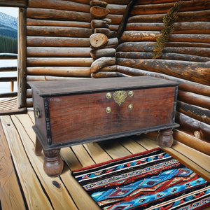 Haswani Handicrafts Solid Wood Brass Fitted <b>Storage</b> Box Antique Handcrafted Rustic <b>Chest</b> - Product Image 3