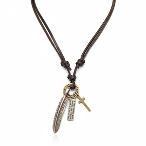 Wanderer's Faith 2.3-Inch 18K Gold Plated Stainless Steel Pendant with Adjustable Leather Rope for <b>Men</b> & Boys - Product Image 3