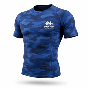 Men's <b>Blue</b> Camo Compression Rash Guard Short Sleeve Athletic Gym Shirt Fitness Training Workout Sports <b>Base</b> <b>Layer</b> Sportswear ( - Product Image 2
