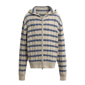 Suéter de punto a rayas con cremallera SPINE CRAFT, casual, de hombros caídos, manga larga, cuello vuelto, para mujer, estilo moderno. - Product Image 1