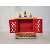 Temple en bois blanc doré avec portes en Jali, décoration d'intérieur, temple artisanal en bois rouge avec 2 tiroirs de rangement - 15*8*18 pouces